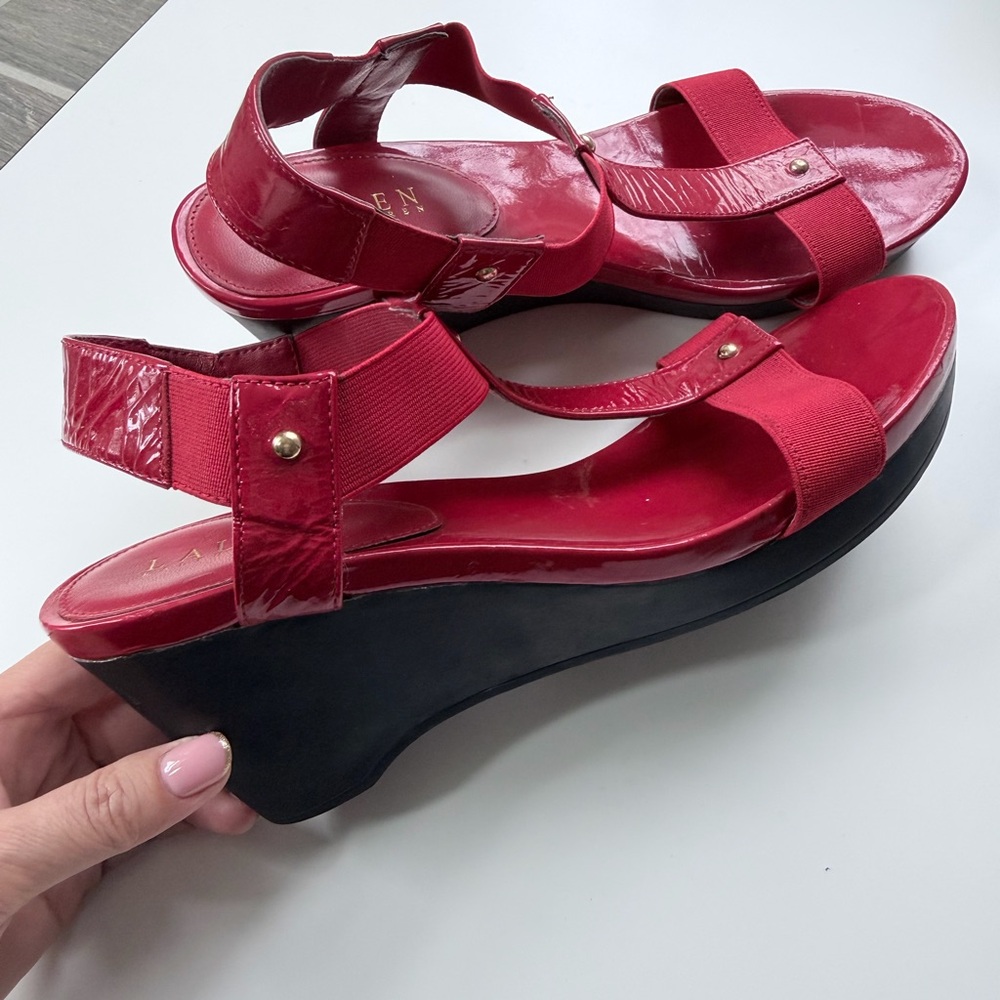 Lauren Ralph Lauren Red Wedge Sandals - Picture 13 of 13